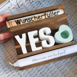 Yes Geschenk zur Hochzeit 3D Buchstaben mit Reagenzglas | Hochzeitsgeschenk Geldgeschenk individuell mit Kerze
