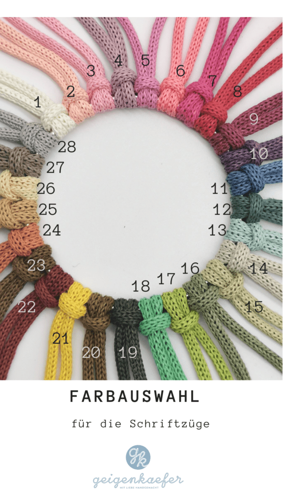 Farbauswahl Schlauch Schriftzug Draht