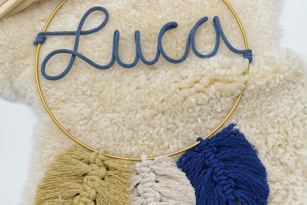 Namensring Luca mit Federn Kinderzimmerdeko