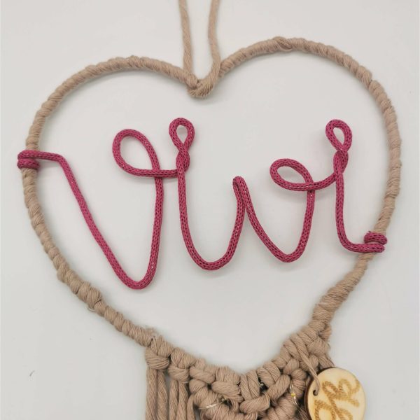 Makramée Herz Traumfänger Vivi Schriftzug