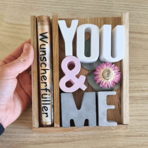 Geschenk zur Hochzeit 3D Buchstaben mit Reagenzglas | you & me Deko |  Hochzeitsgeschenk Geldgeschenk individuell |  Geschenk zur Hochzeit