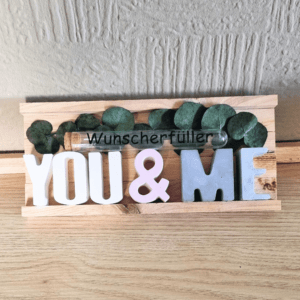 Geschenk zur Hochzeit 3D Buchstaben mit Reagenzglas | you & me Deko länglich |  Hochzeitsgeschenk Geldgeschenk individuell |  Geschenk zur Hochzeit